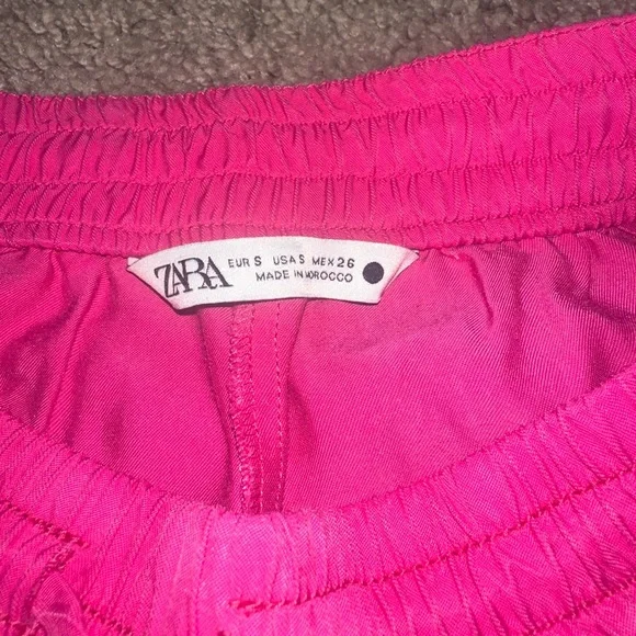 Zara Vibrant Pink Satin/Linen Like Pants Woman’s Size Small - Picture 2 of 6